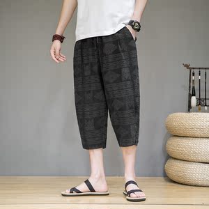 男夏季薄款男士休闲宽松男装棉麻裤子七分裤D721P6078图片