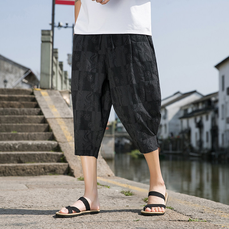 2023夏季男士提花七分裤宽松棉麻风休闲裤D830P60,男装休闲裤,星座312B-2