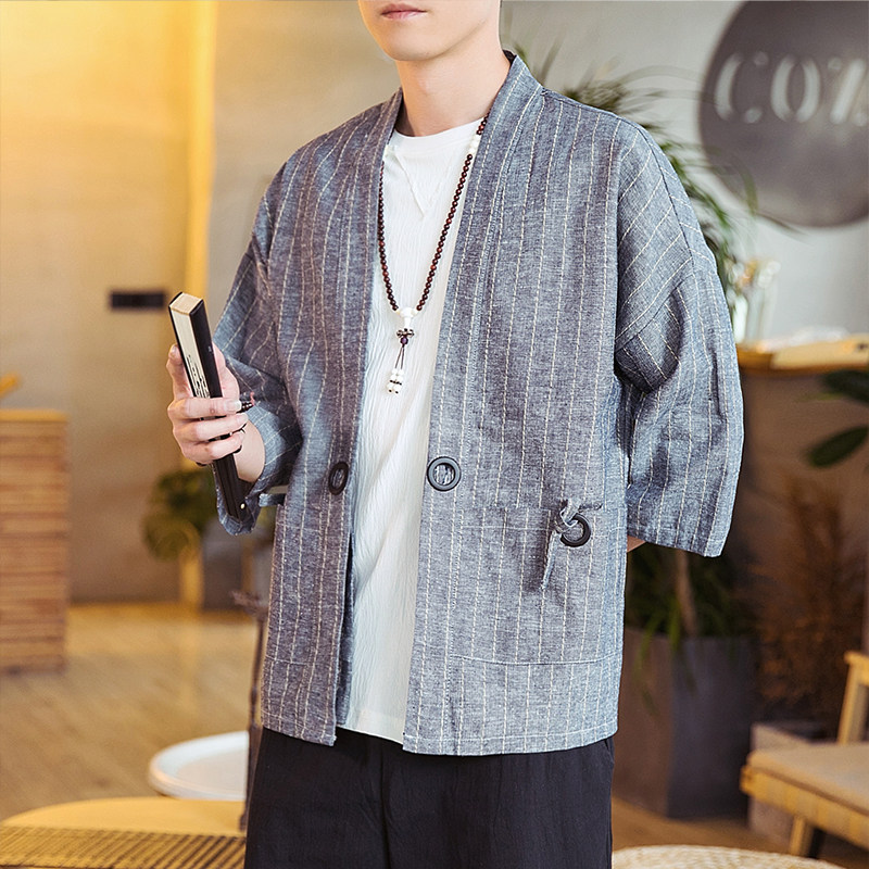 21春季新款风条纹七分袖男士开衫D554P60图片