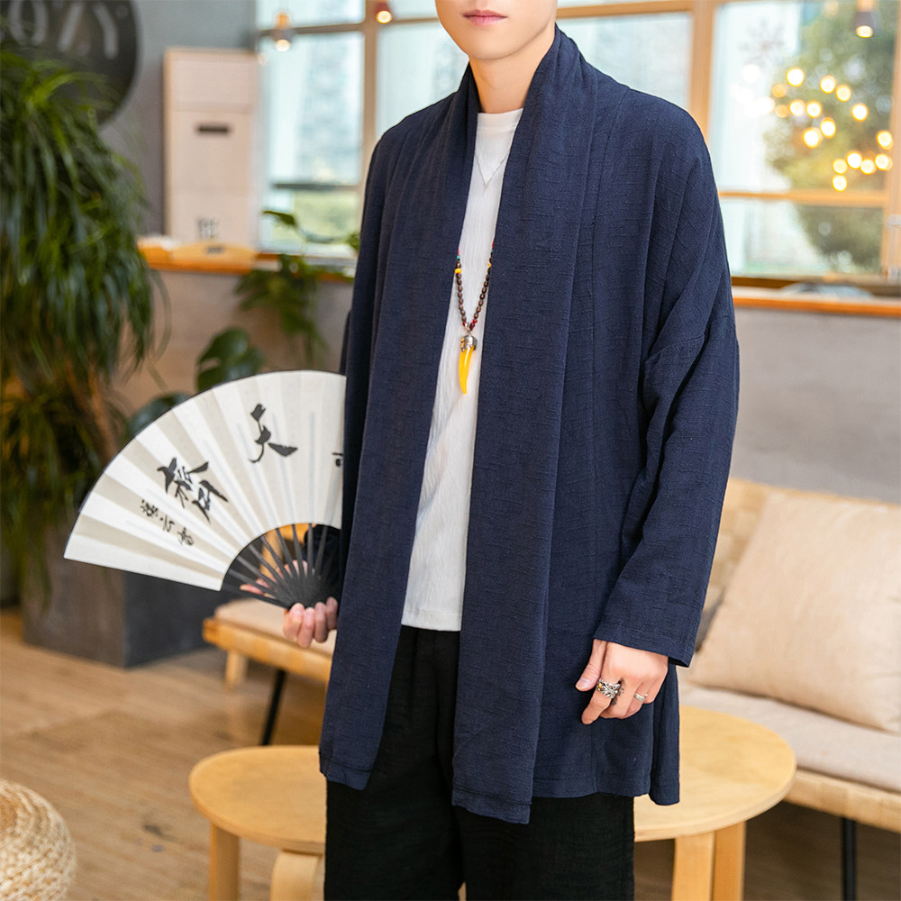 秋季风开衫低调立体细纹亚麻长袖开衫披风男外套春衣D609P90,男装风衣,星座312B-2