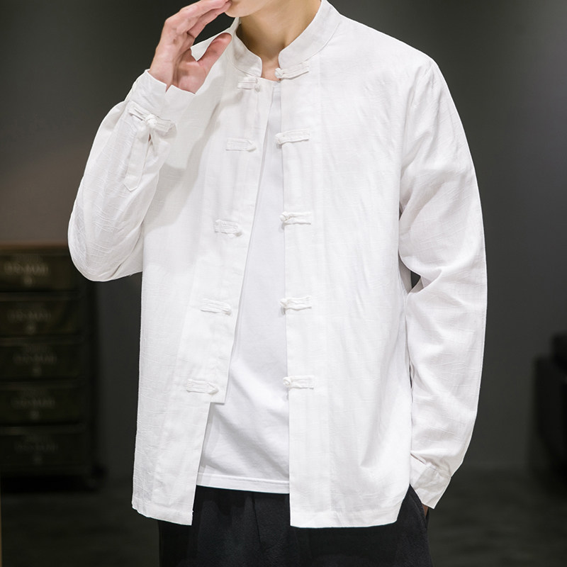 2023新款棉麻提花打底衫风盘扣长袖衬衫D890P60,男装民族服装,星座312B-2