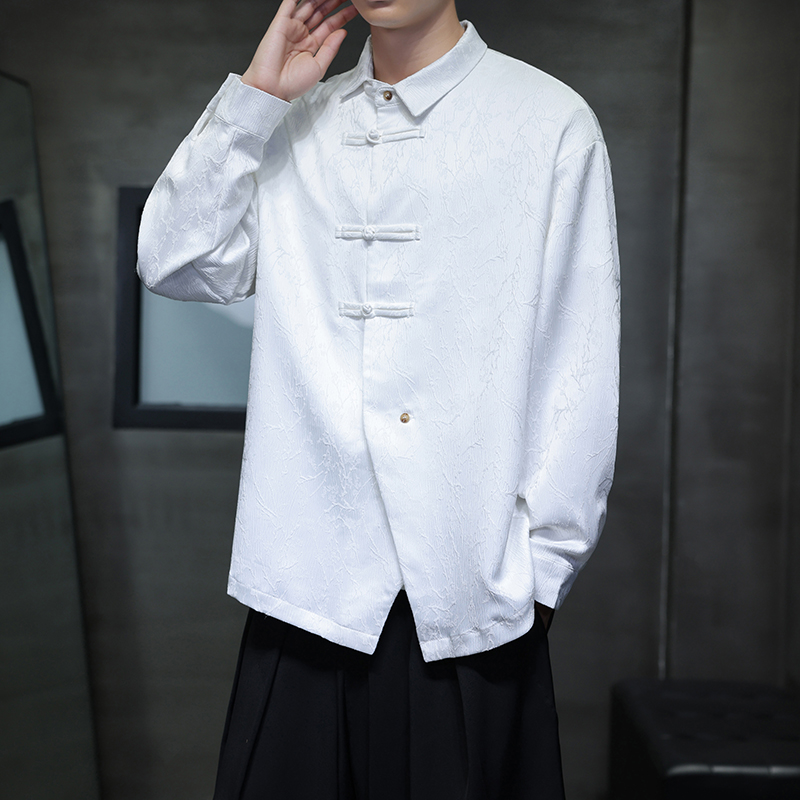 2025秋款斜襟提花长袖衬衣宽松新中式衬衫外套D943P70
