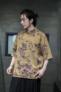 新中式冰丝衬衫男款夏季凉感速干短袖衬衣风盘扣唐装D924P70图片