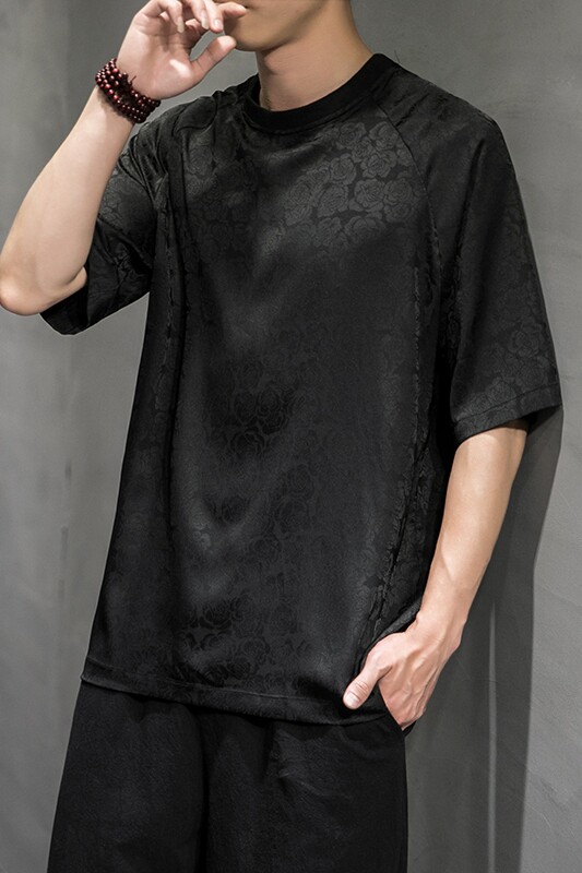 2023夏季新款圆领男款冰丝玫瑰提花T恤D654P35,男装T恤,星座312B-2