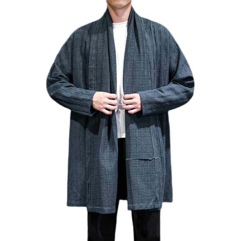 21秋季风开衫复古堆堆领亚麻长袖开衫防晒披风男外套D747P100,男装风衣,星座312B-2