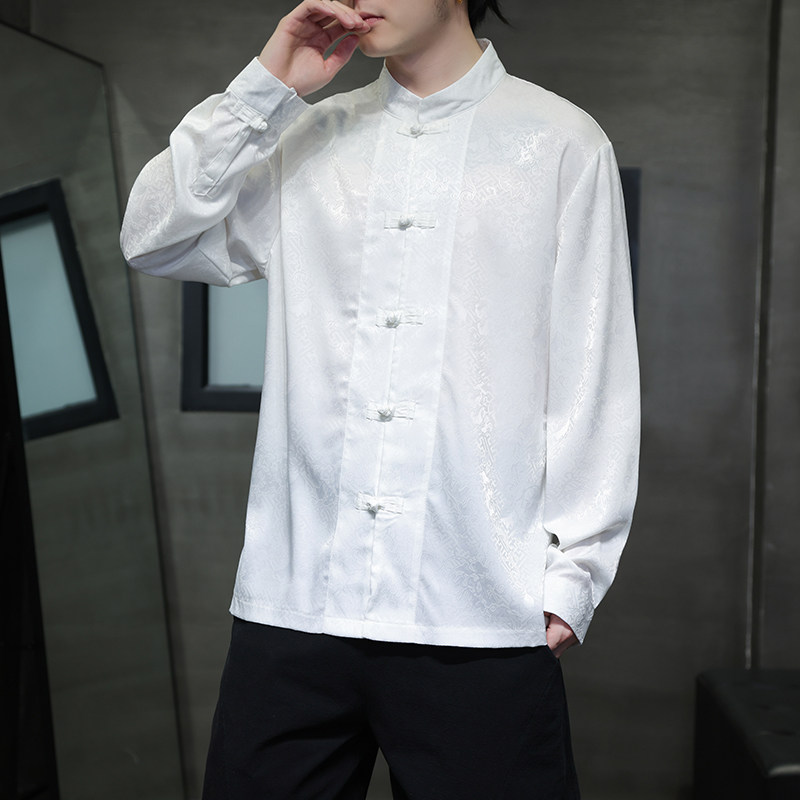 新中式立领盘扣长袖衬衫男唐装春秋季潮外套中风宽松D914P70,男装民族服装,星座312B-2