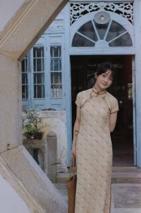 liz几何Artdeco真丝双开襟夏长纱旗袍平裁古法无省旗开得胜送考