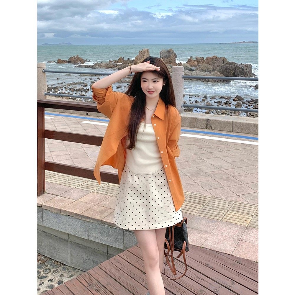 柑橘色防晒衬衫宽松遮肉百搭