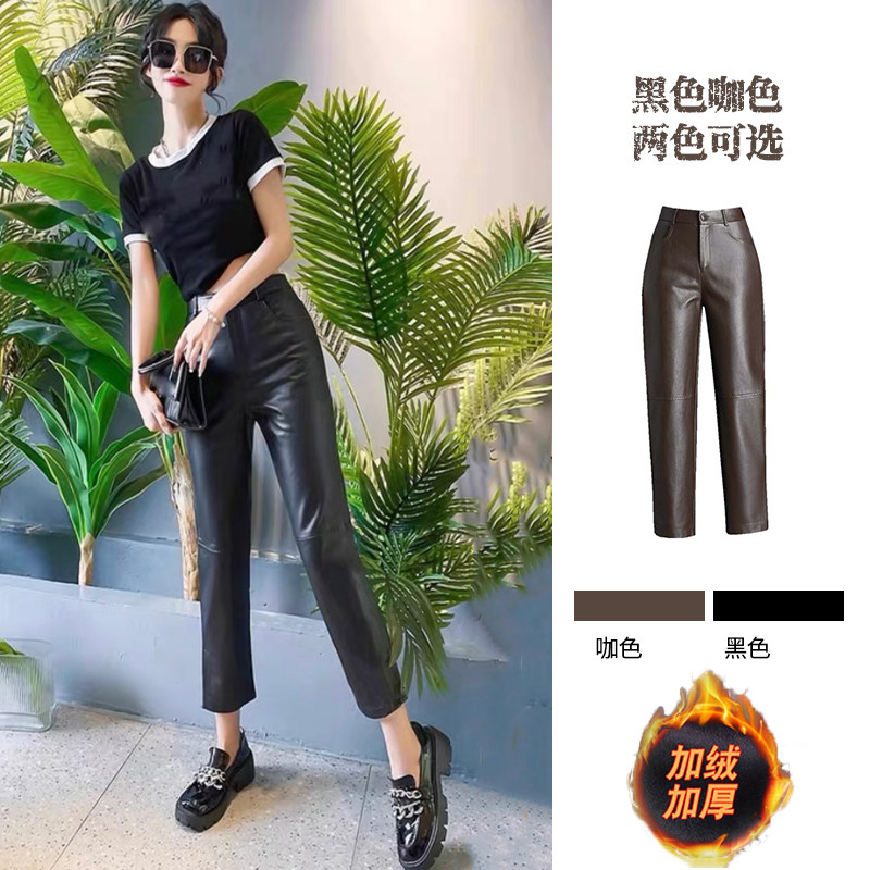 闭眼入 不显瘦包退小个子九分裤休闲皮裤女加绒加厚小脚烟管裤ins