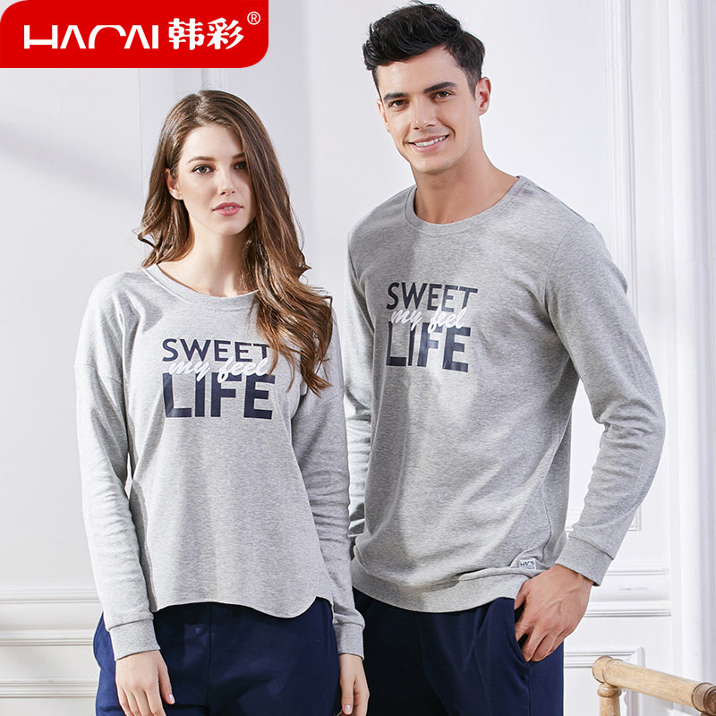 秋冬季男女士100%纯棉长袖长裤运动休闲家居服套装可外穿全棉睡衣