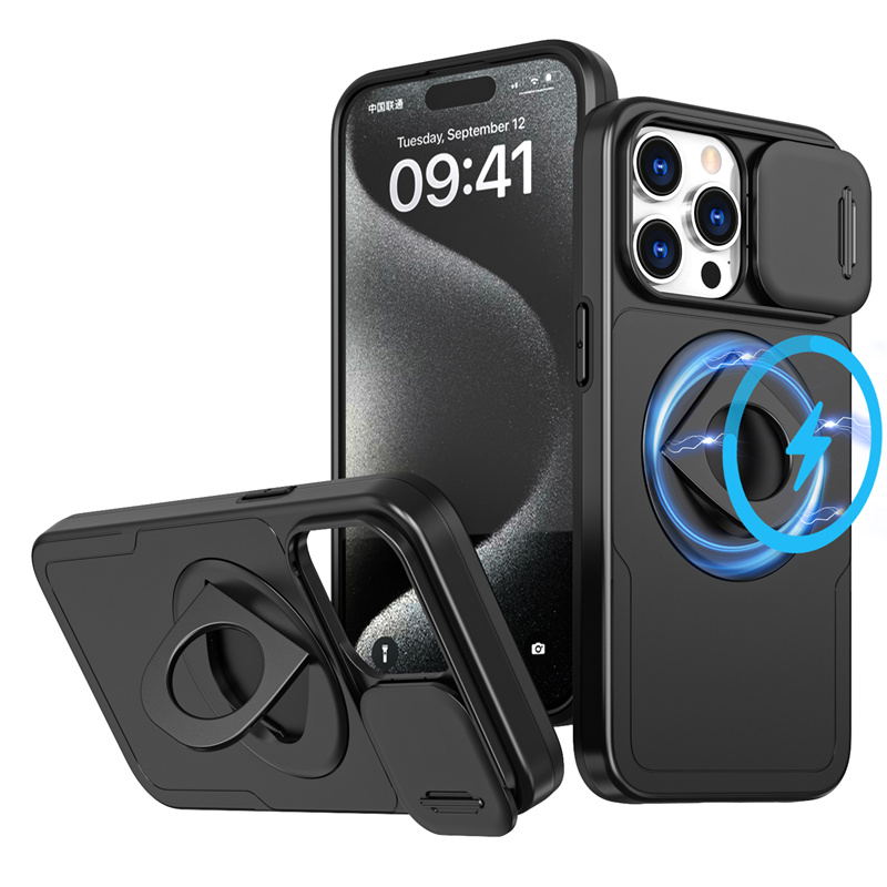 磁吸带推窗盖适用苹果16promax手机壳iPhone15plus滑盖镜头14支架一体13pm指环扣12全包防摔11男xR车载se3女7