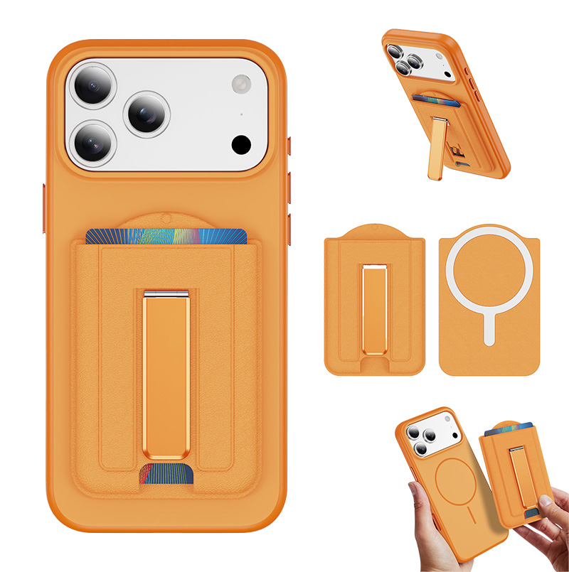 皮纹磁吸卡套适用苹果17promax手机壳magsafe卡包Air新款iPhone14plus带支架13插卡12卡夹16收纳15放卡12配件