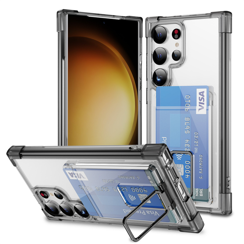 透明卡包适用三星s24ultra手机壳支架s23+带卡槽plus四角加厚s25u透明卡套s21可放卡note20高级感galaxy外壳