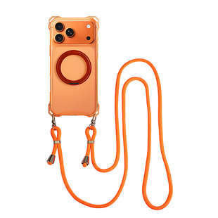 360度旋转磁吸支架适用苹果17promax手机壳橙色16por带斜挎挂绳iPhone15pm新款13支撑架i14可背挂脖12背式Air