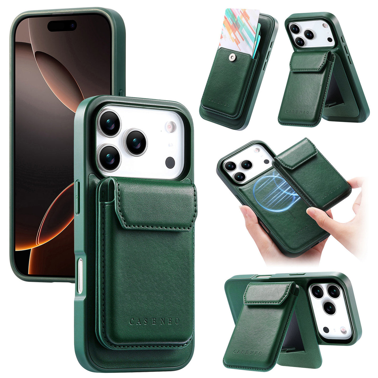 复古磁吸卡包支架适用苹果17pro手机壳插卡16promax可拆卸卡套15plus男款ip14装卡13放卡口袋12皮质air收纳包