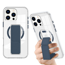 带腕带磁吸支架适用苹果16promax手机壳新款透明iPhone15plus防发黄14PM支撑架13p可折叠16por高级感外壳2025