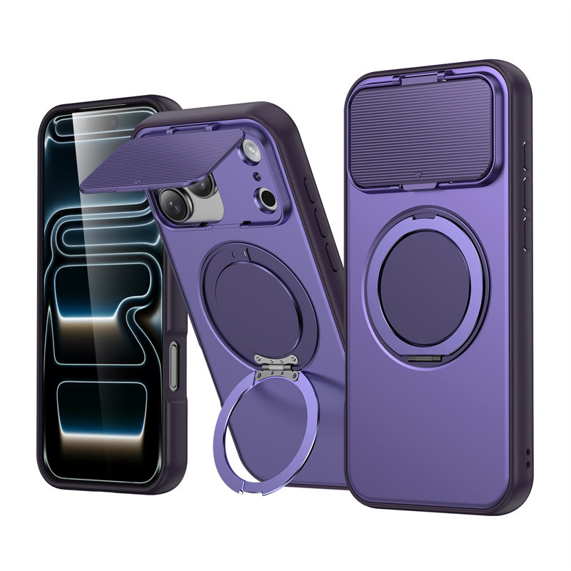 带镜头翻盖支架适用苹果17promax手机壳360旋转指环扣iPhone16pro可磁吸15plus全包14防摔13摄像头保护12外壳