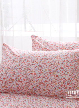 韩版小碎花枕套纯棉一对 全棉斜纹枕头套田园少女心春夏紫色橙色