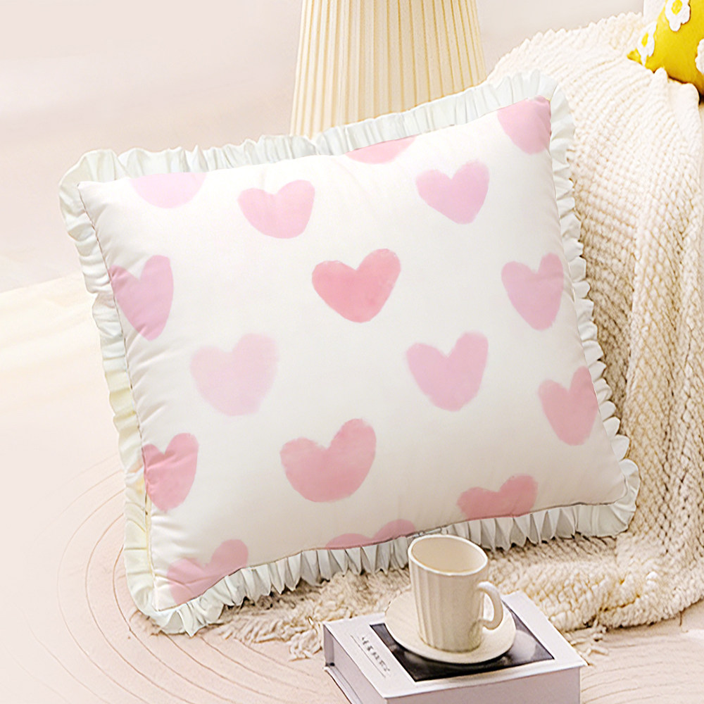 浪漫粉色可爱爱心双面抱枕荷叶花边家居卧室沙发靠垫枕头靠枕礼物