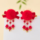 汉服女童冬款 古风毛球发饰女孩国风红色喜庆过年头饰儿童新年发夹