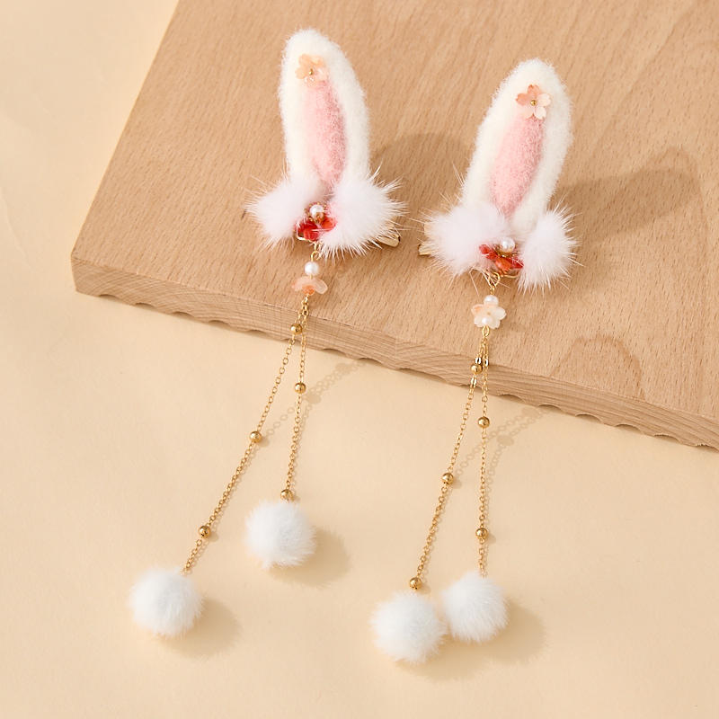 拾月汉服女童冬款儿童古风兔子毛球发饰宝宝国风长款流苏对夹头饰,童装/婴儿装/亲子装,发饰,淘宝优惠券,粉丝福利购,淘宝优惠卷