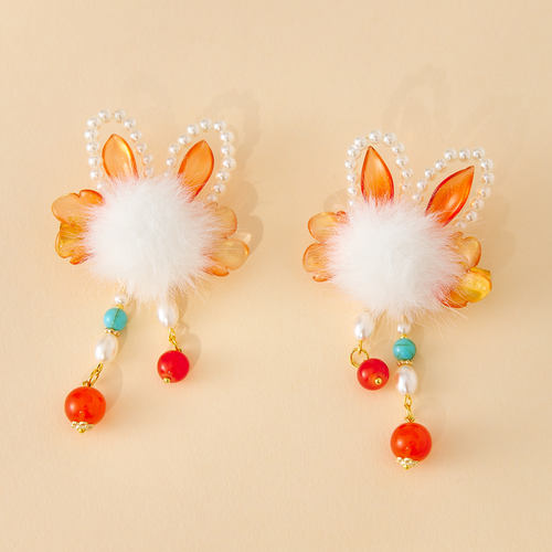 拾月汉服女童秋冬款古风发饰小女孩搭配国风连衣裙仙气毛球头饰