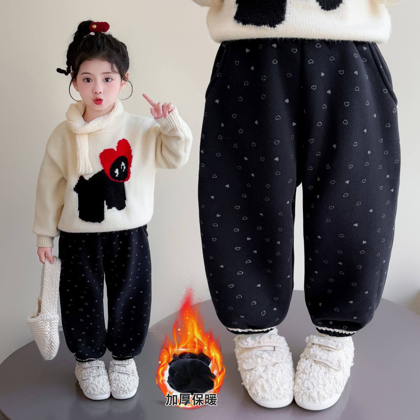 儿童加绒裤子冬季女童裤子秋冬款束脚裤卫裤女宝宝洋气爆款休闲裤