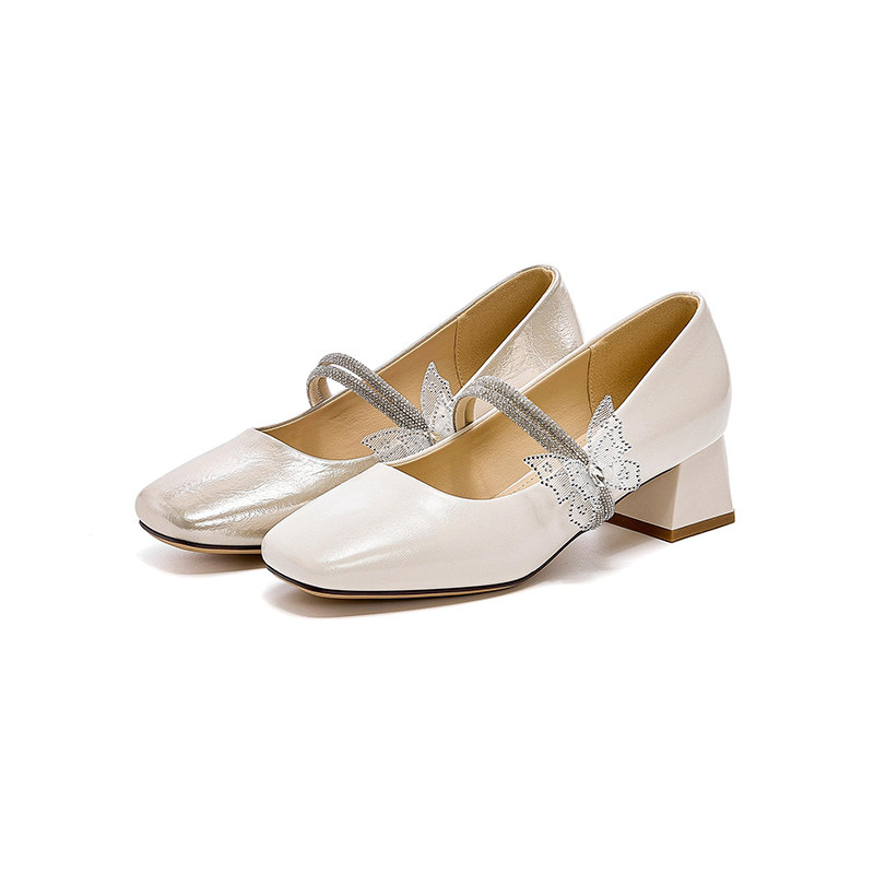 杰豪女鞋真皮法式单鞋女2025新款浅口方头粗跟裸色玛丽珍鞋子正品,女鞋,浅口单鞋,淘宝优惠券,粉丝福利购,淘宝优惠卷