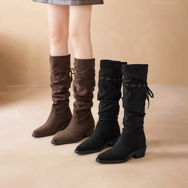 杰豪女鞋真皮加绒长筒靴3342022E