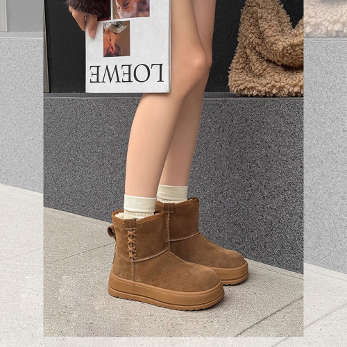 杰豪女鞋真皮厚底雪地靴3396431