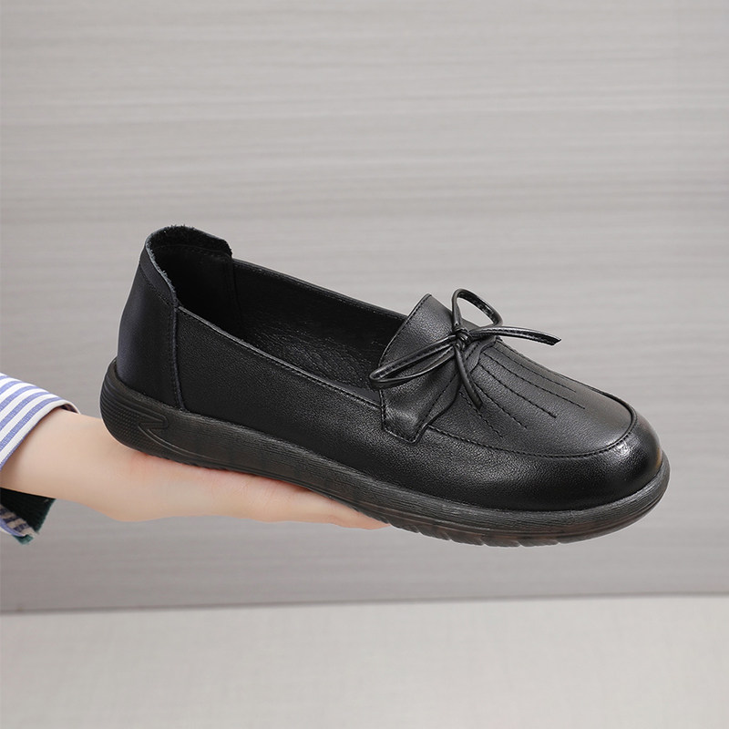 杰豪女鞋真皮软底中老年皮鞋黑色工作鞋女平底舒适防滑单鞋妈妈鞋