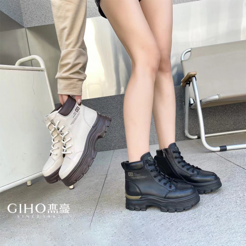 杰豪女鞋2354699E真皮休闲马丁靴