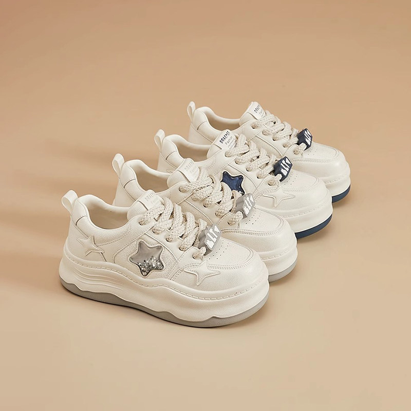 杰豪女鞋真皮厚底小白鞋女2025春新款休闲板鞋舒适百搭显脚小正品