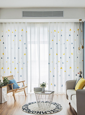 ins风纱帘透光不透人 现代简约梦幻小清新白色窗帘儿童房卧室窗纱