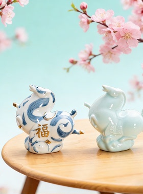 创意陶瓷独角兽可爱桌面摆件