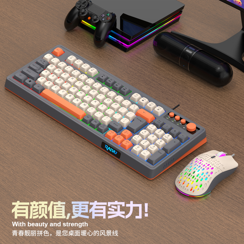 雷魁有线拼色键盘鼠标套装电竞机械台式电脑静音机械手感游戏电竞