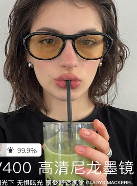 猫眼茶色黄色飞行员墨镜女款防紫外线2025新款高级感带度数太阳镜