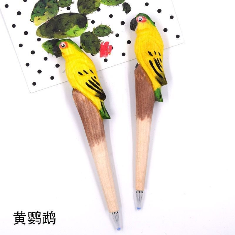 果壳里可爱动物造型木质雕刻笔鸟类鹦鹉系列木雕笔木头笔礼品文具