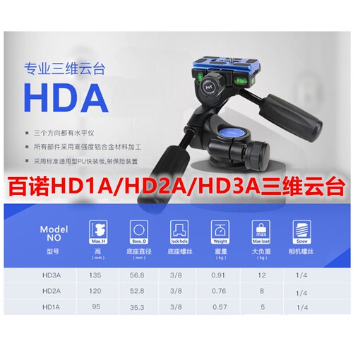 百诺HD1A/HD2A/HD3A专业三维云台