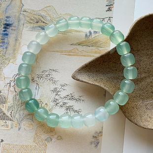 包邮 新品 天然晴水玉髓玛瑙手串天青绿玛瑙老型珠手链单圈青梅煮酒