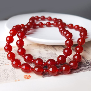 天然红玛瑙玉髓手串本命年樱桃红玉石多圈手链赵露丝许研同款 珠链