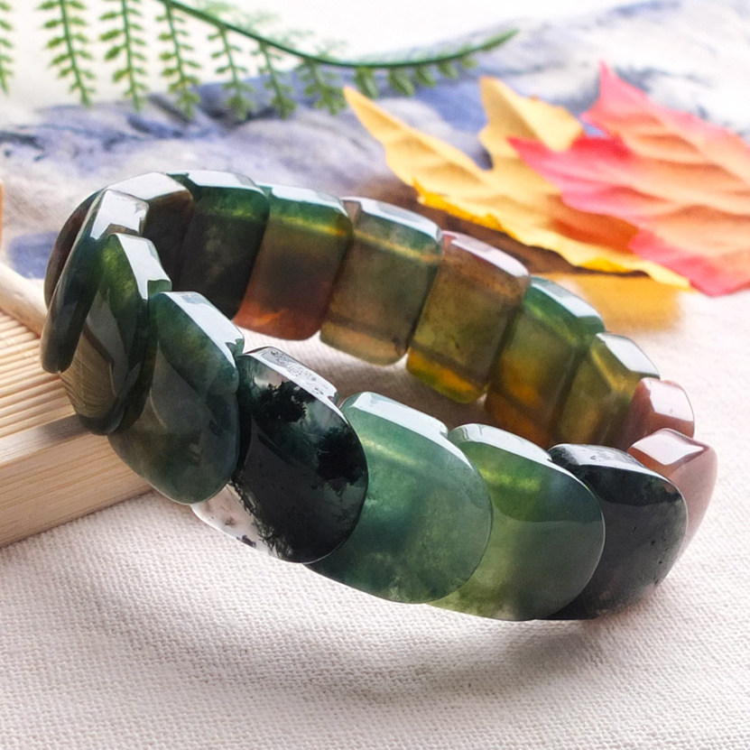 沛孚新款冰种天然水草玛瑙手牌七彩花草玉髓手串飘花情侣手链促销