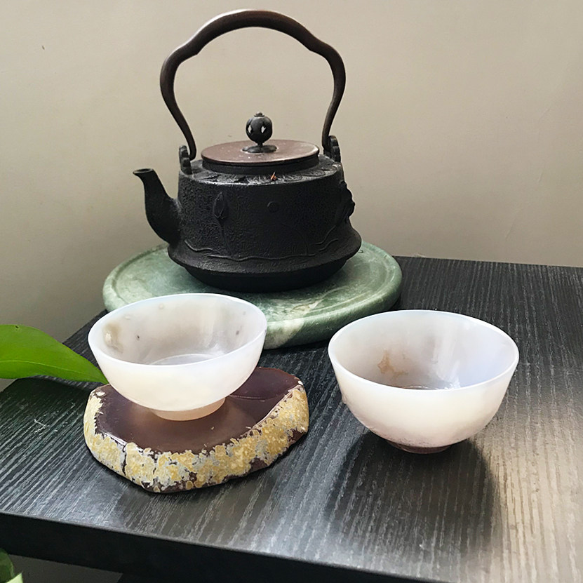 沛孚新品天然玛瑙茶杯玉髓原石茶碗灰冰无优化玉杯子收藏礼品摆件