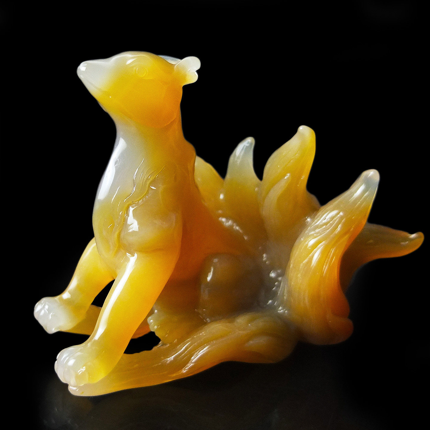 沛孚新品天然玛瑙玉髓红色狐狸摆件手工巧雕九尾狐玉把件正品包邮