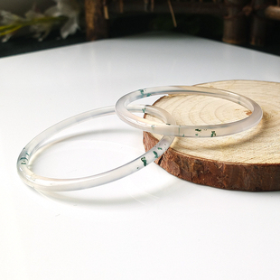 包邮 绿朱砂玉镯子现货 天然玛瑙白冰玉髓叮当手镯一对女款 沛孚新款