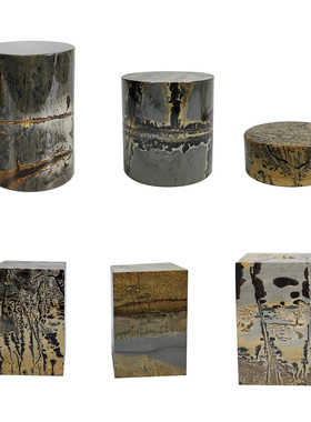 天然实心大理石圆柱圆饼饰品摆件底座首饰展示座