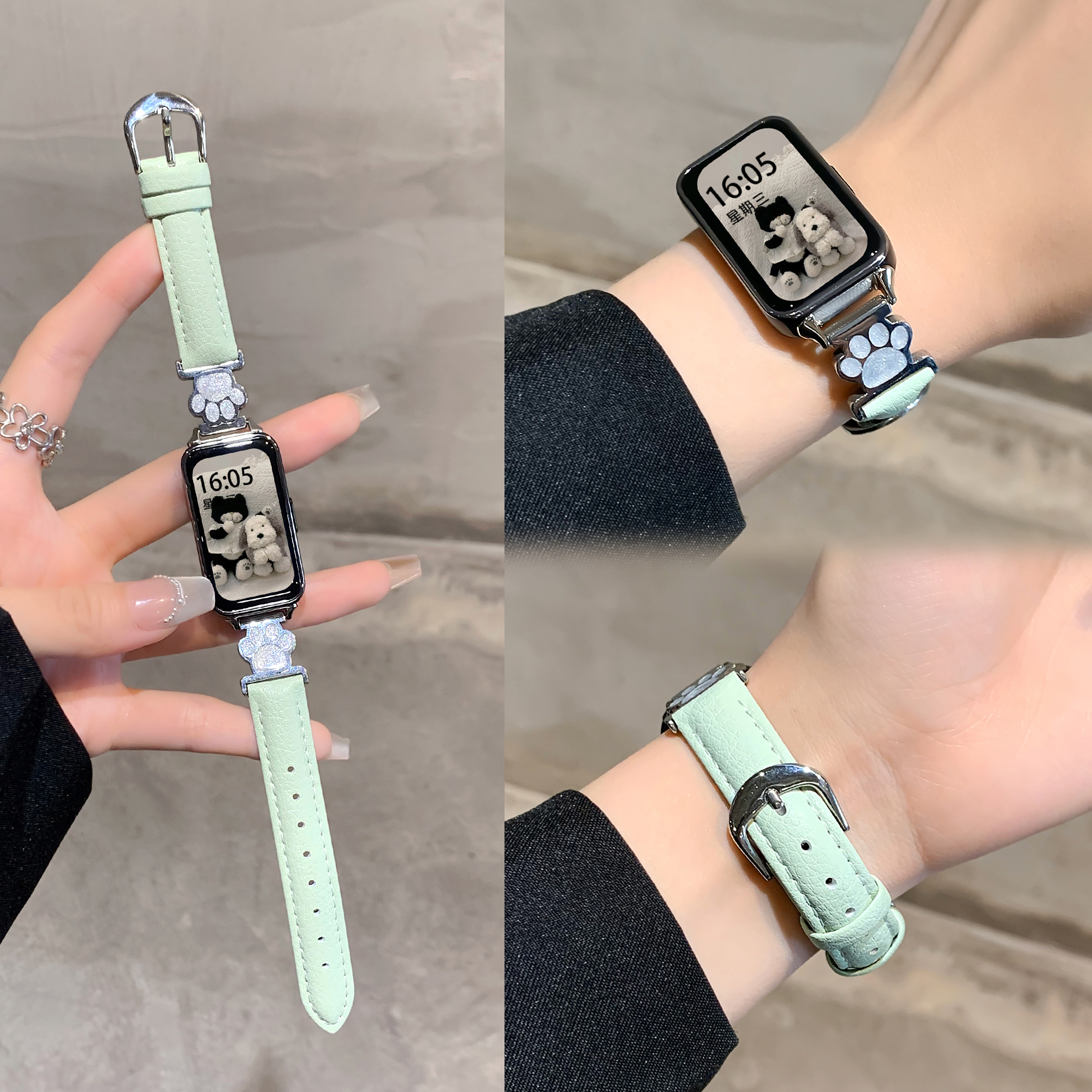 智能运动休闲猫爪拼皮女款手表带