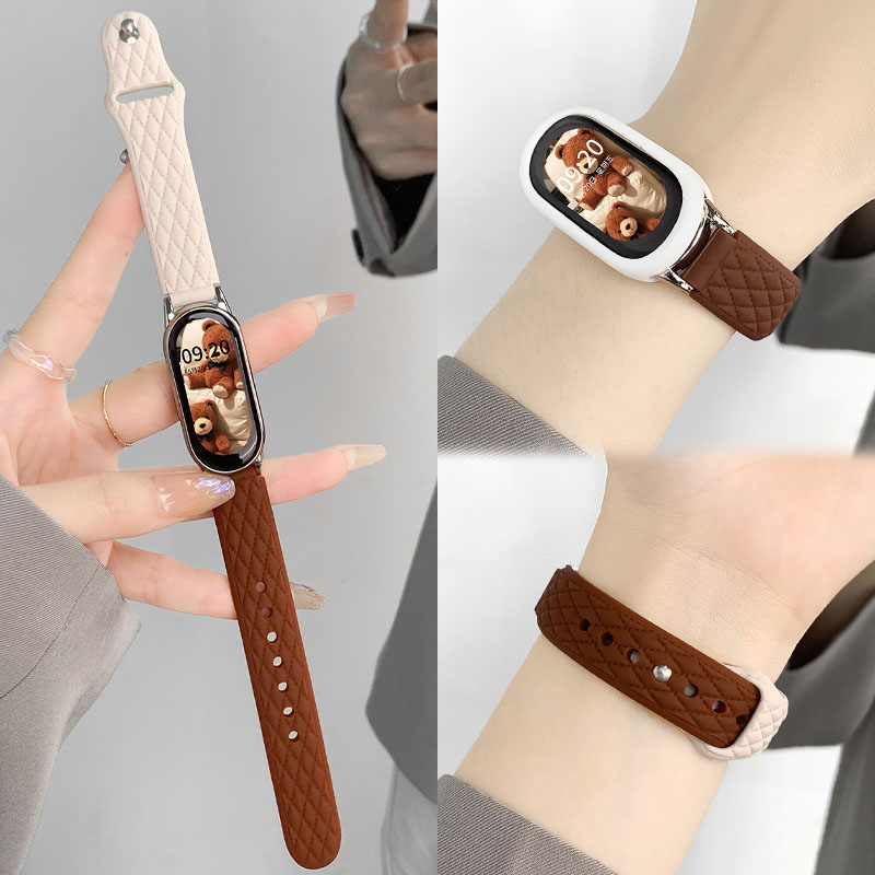 青春活力硅胶拼色皮纹单钉表带