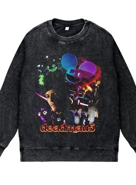 美式电音DJ流行复古做旧水洗秋冬圆领套头卫衣DEADMAU5死老鼠男女