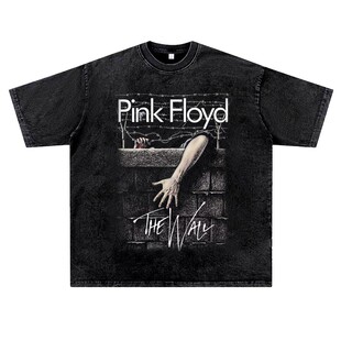 美式复古vintage水洗做旧潮流平克佛洛依德pinkfloyd迷墙T恤男女